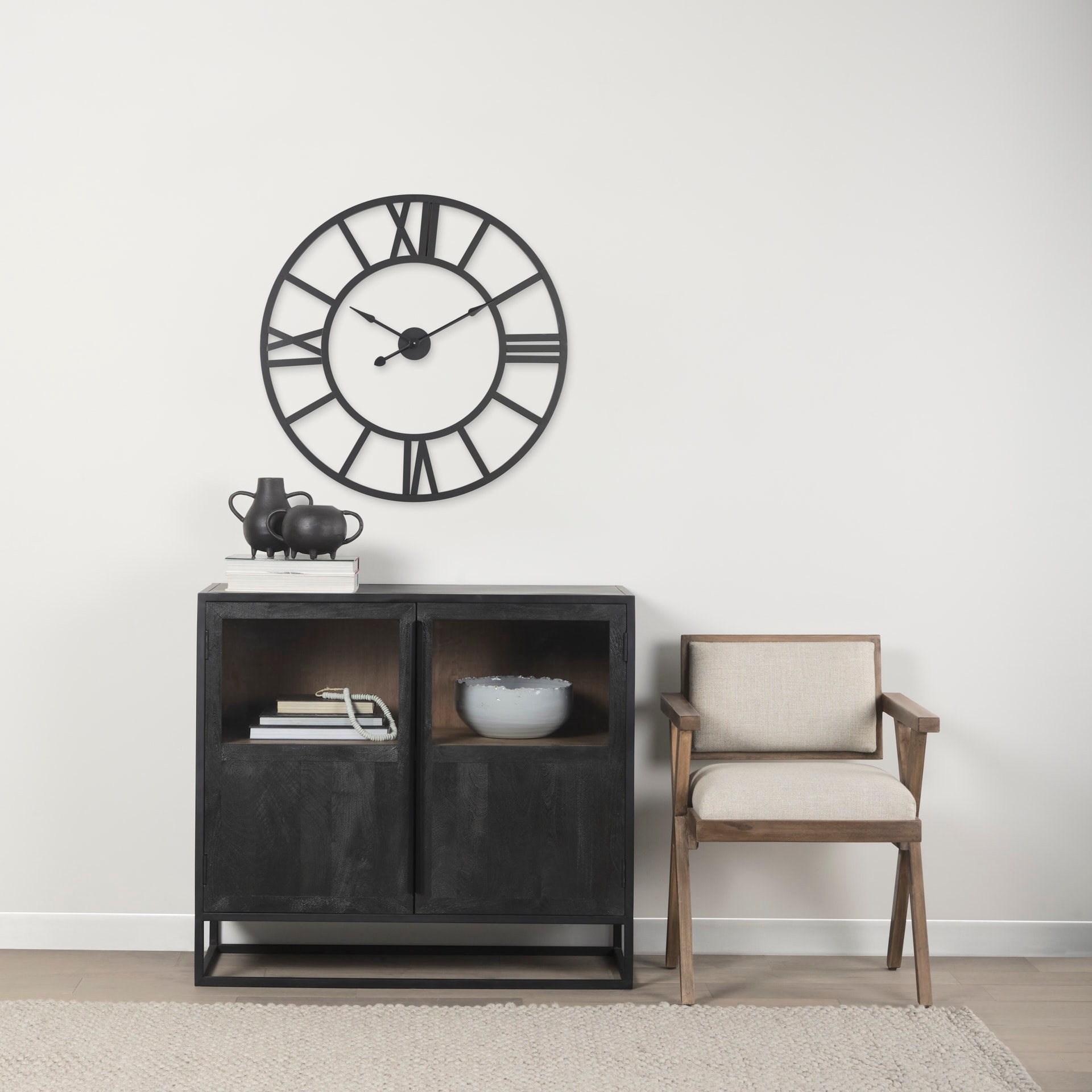 Stoke Matte Black Iron 30" Round Wall Clock - 30"W x 1.6"D x 30"H