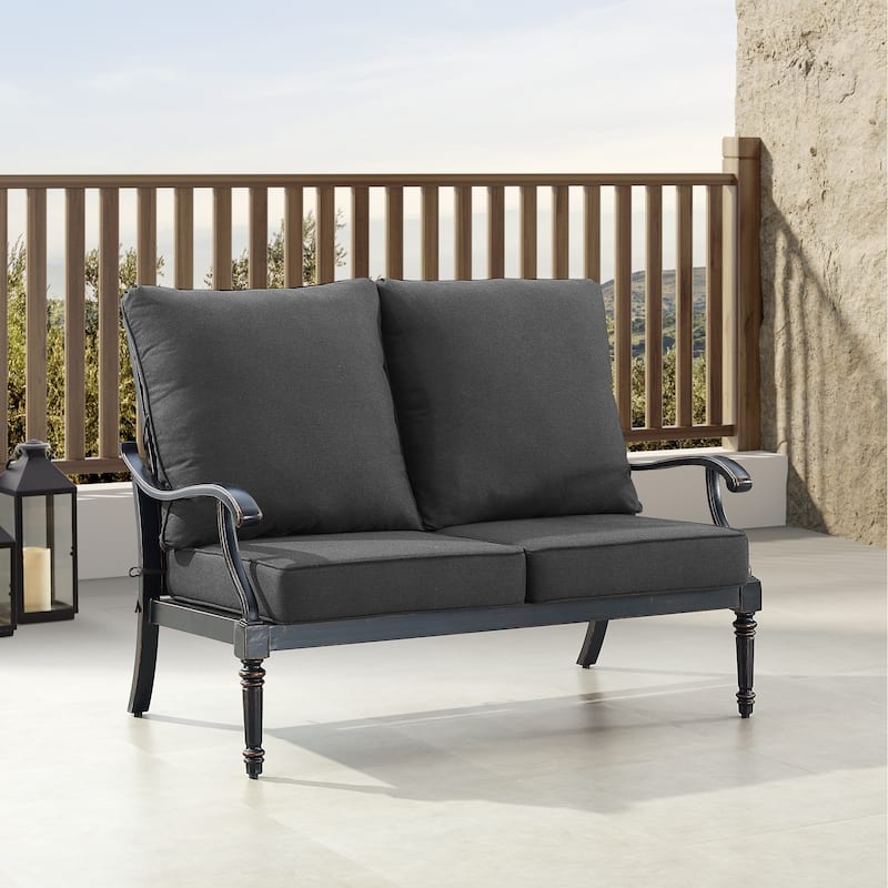 Black Aluminum Deep Seating Deep Seating Loveseat with Cushions