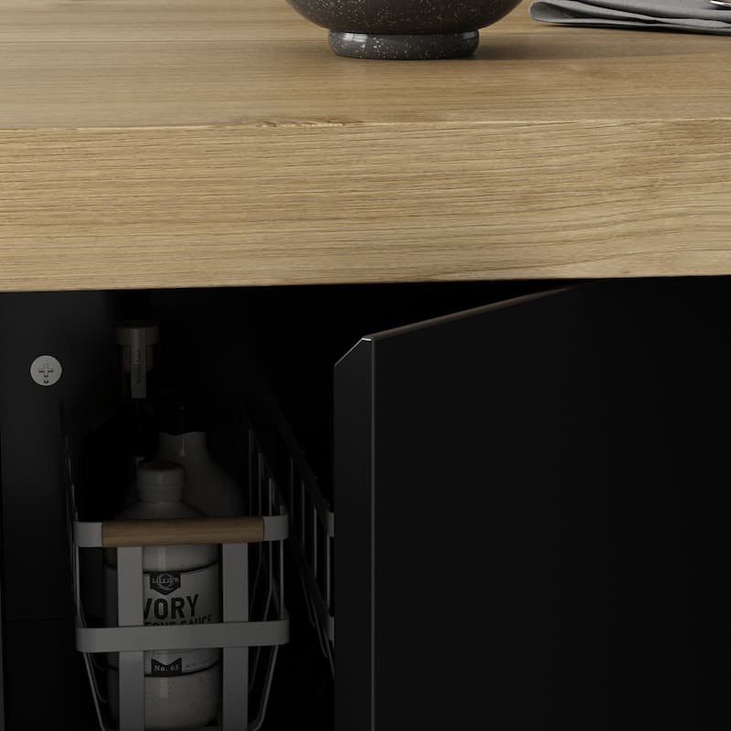 L-Shaped Countertop Island Sophisticated Storage Cabinet Dining Table - 77.3"x38"