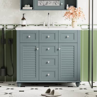 36 inch MDF Freestanding Bathroom Vanity in Grey Blue without Counter Top