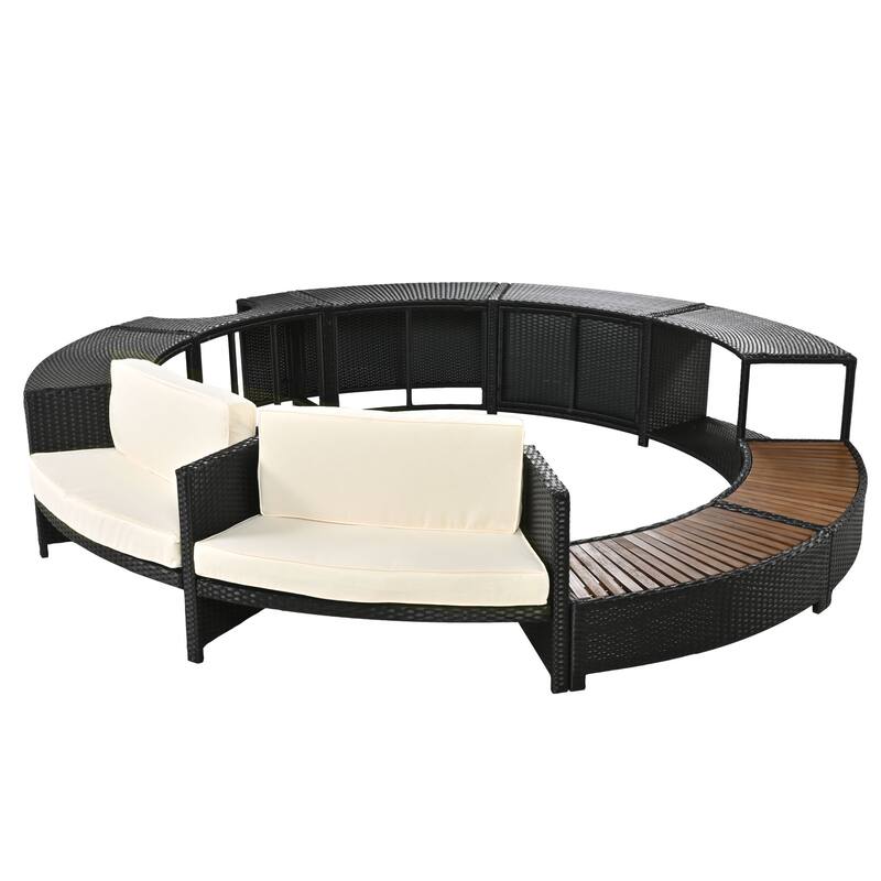 Outdoor Patio Rattan Spa Surround Frame Sofa Set with Storage Spaces, Bench and Cushions