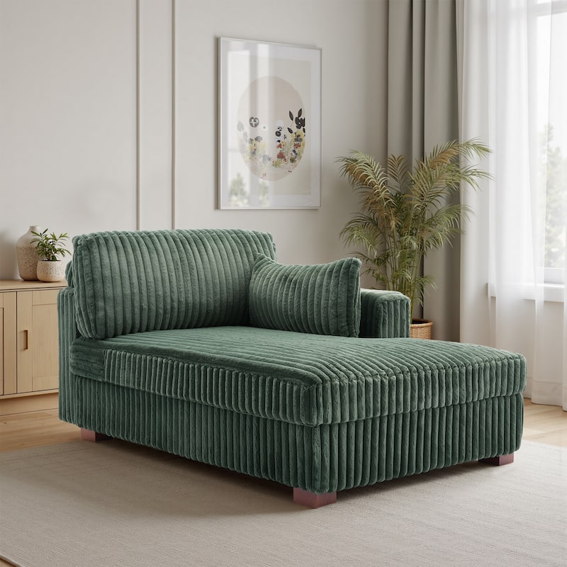 42" W Plush Corduroy Upholstered Chaise Lounge Sleeper for Living