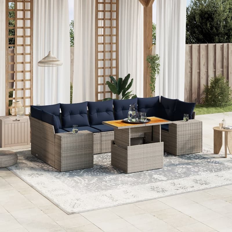 vidaXL Patio Sofa Set with Cushions Outdoor Furniture 8 Piece Poly Rattan - 24.4 x 24.4 x 27.2 - Grey