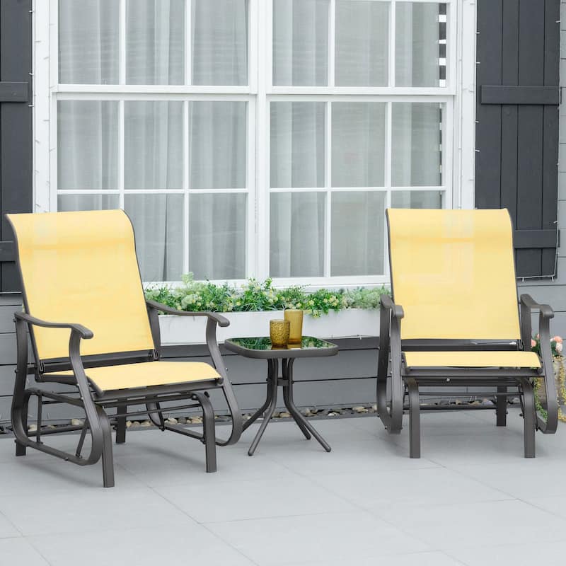 Outsunny 3-Piece Outdoor Gliders Set Bistro Set with Steel Frame,Tempered Glass Top Table for Patio, Garden, Backyard, Lawn - Beige