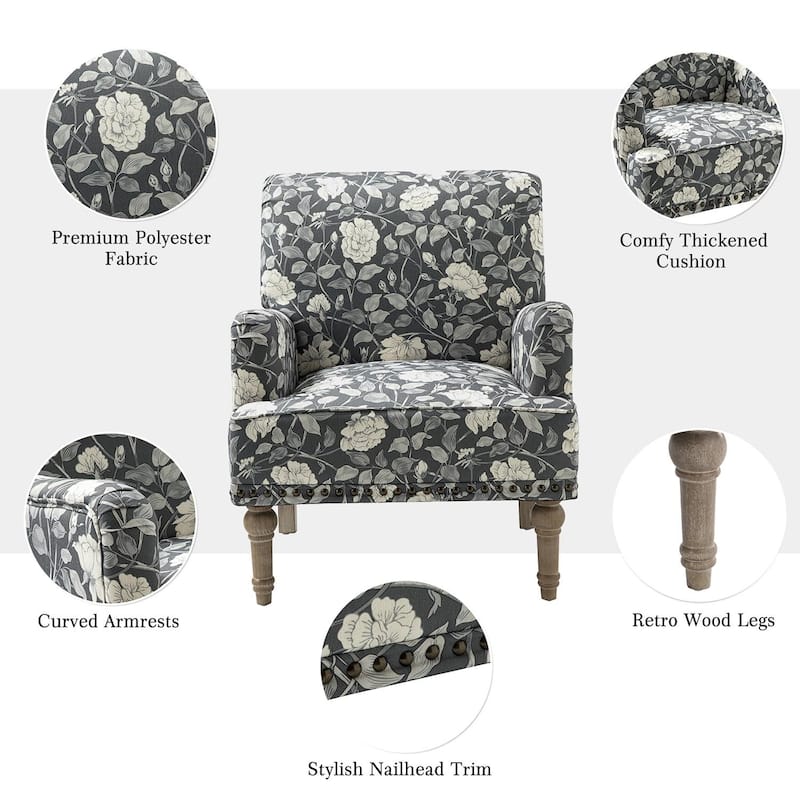 Geltrude Traditonal Floral Fabric Design Upholstered Accent Armchair with Turned Legs by HULALA HOME