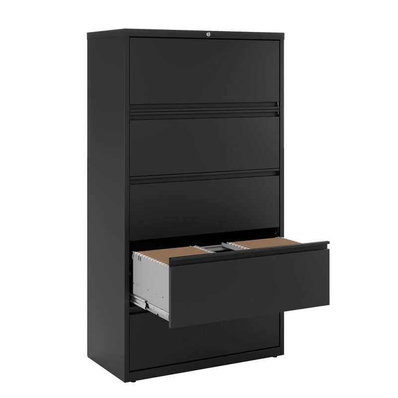 Hirsh 36-in Wide HL10000 Series 5 Drawer Lateral File Cabinet with Posting Shelf and Roll-Out Binder Storage, White