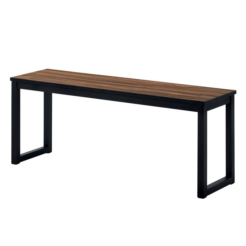 3 Piece Dining Table Set, 2 Benches, Brown Wood Grain Top, Black Metal