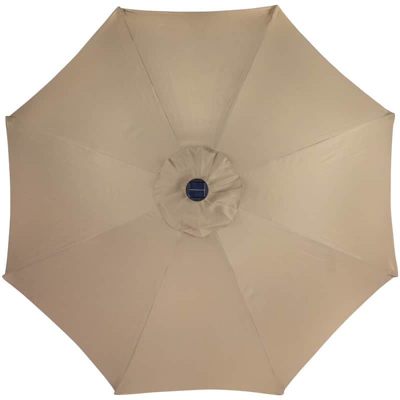 9ft Solar Lighted Outdoor Patio Market Umbrella H& Crank & Tilt, Taupe