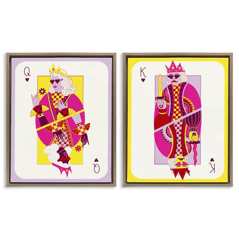 Stupell King & Queen Cards Framed Floater Canvas Wall Art Design By Grace Popp (Set of 2) - 17 x 21 - Brown
