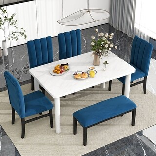thumbnail image 2 of 6-Piece Dining Room Table Set, Wooden Dining Table Set With 4 Cushioned Chairs And Bench, Modern Dining Chair With Wood Legs For High Back For Living 2 of 14