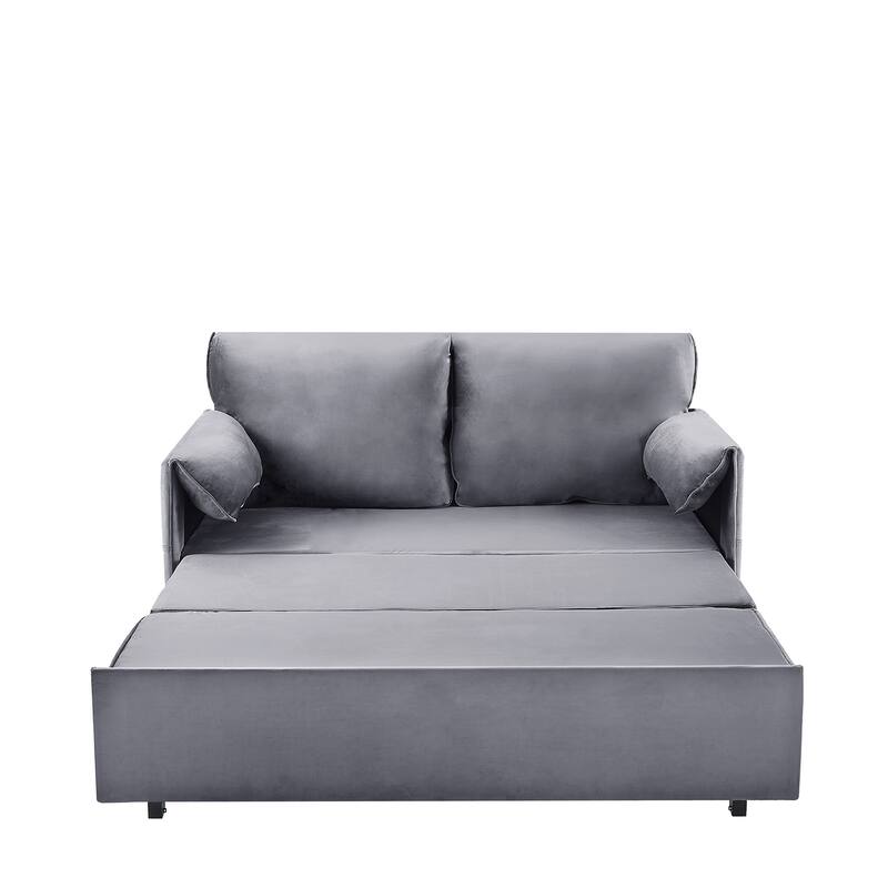 63 inch Grey Velvet Variable Sofa Bed with Double Armrest, Convertible to King Size Bed