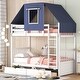 preview thumbnail 10 of 25, Twin Over Twin Solid Pine Wood House-Shaped Bunk Bed with Tent, Drawers, Convertible to 2 Beds White+Blue