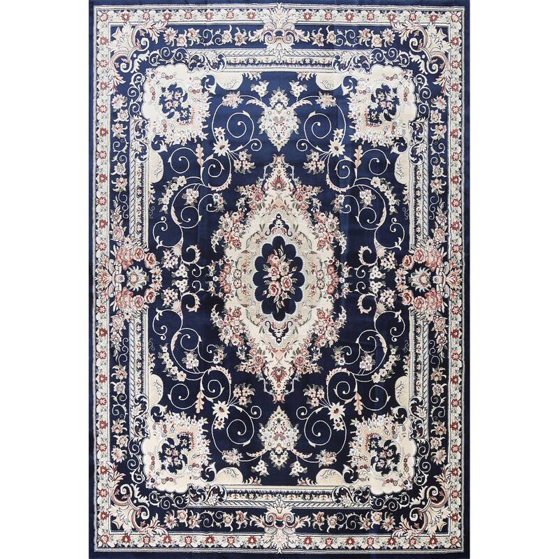 Blue Floral Medallion Transitional Turkish Rug Oriental Carpet