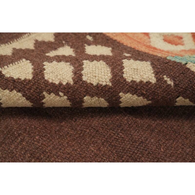 Hand Woven Oriental 100% Wool Carpet Southwestern Tribal Brown Kilim Area Rug - 9' 6'' X 8' 2''