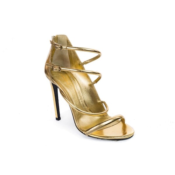 Roberto Cavalli Womens Gold Leather Multi Strap Heels