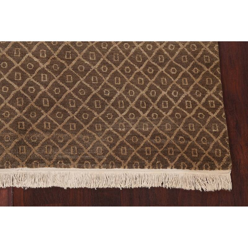 Vegetable Dye Trellis Nepalese Oriental Area Rug Handmade Wool Carpet - 6'1" x 9'0"