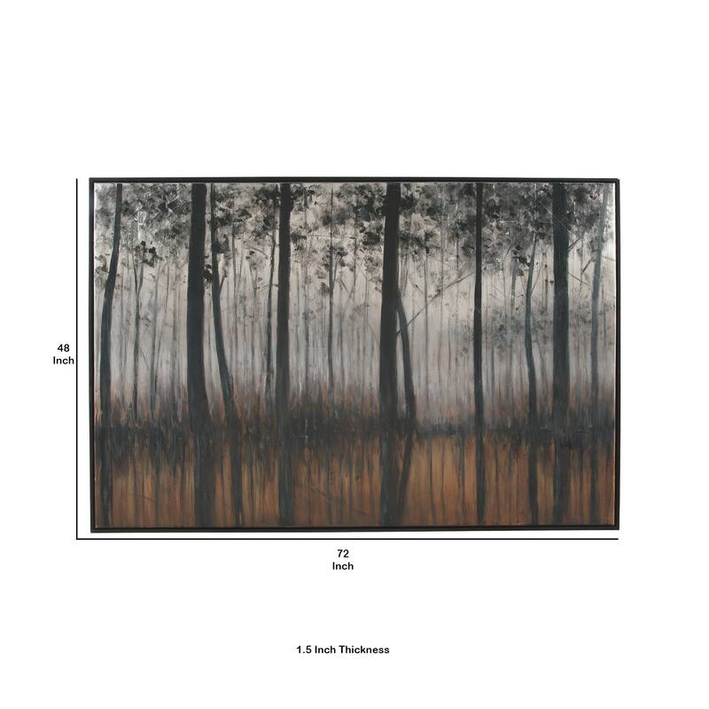 Wood and Canvas Forest Wall Art, Black, Orange and Silver