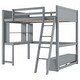 preview thumbnail 18 of 24, Full Size Loft Bed with L-Shaped Desk and LED Light, Solid Wood Loft Bedframe w/ 2 Drawers, Storage Bench & USB Charging Station
