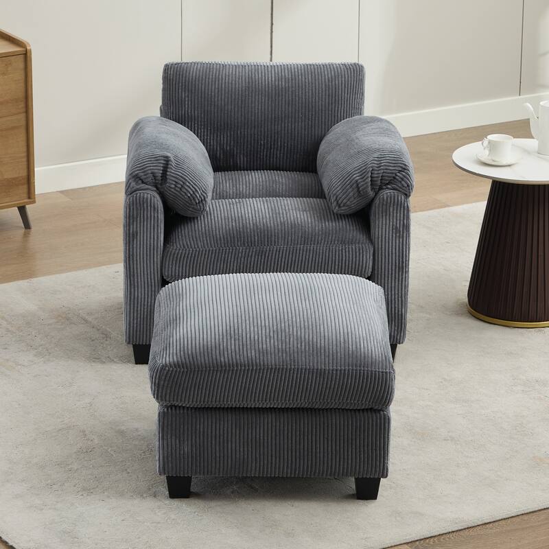 Multi-Seater Corduroy Sectional Sofa, Modular Settee, Included Removable Ottomans