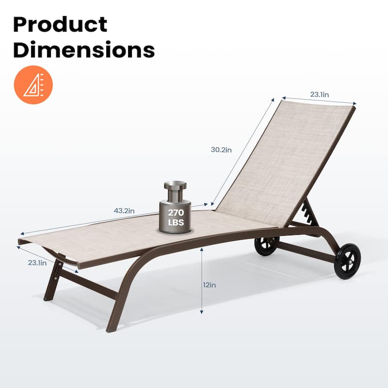 VredHom Adjustable Chaise Lounge Chair with Wheels