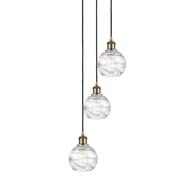 Innovations Lighting 113B-3P-18-13 Athens Pendant Athens 3 Light 13" - Antique Brass / Clear Deco Swirl
