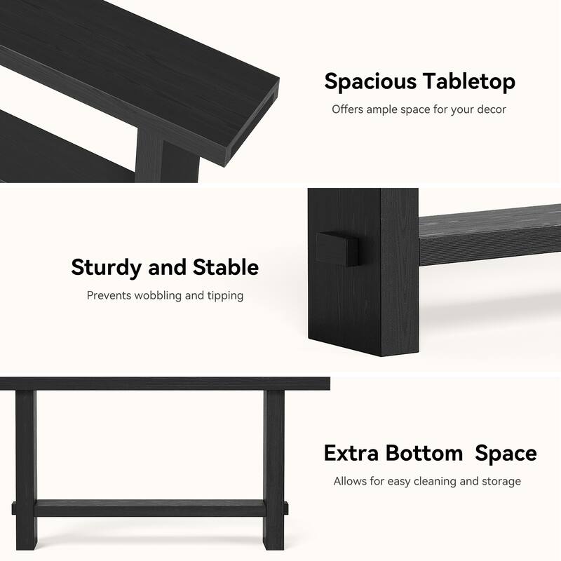 63'' Solid Wood Console Table with Shelf, 2-Tier Narrow Entryway Table