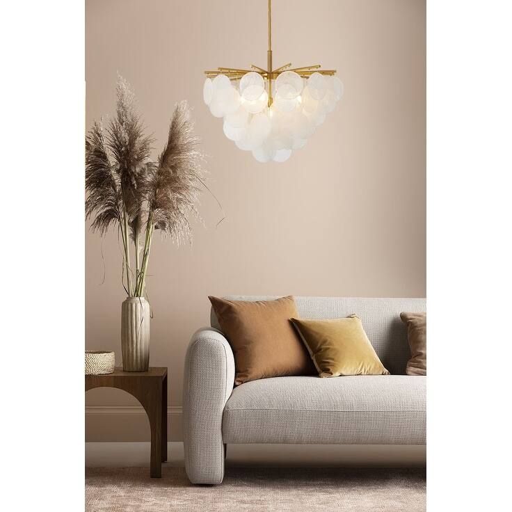 7 Light Antique Brass Semi Flush Mount With Glass Globes - N/A
