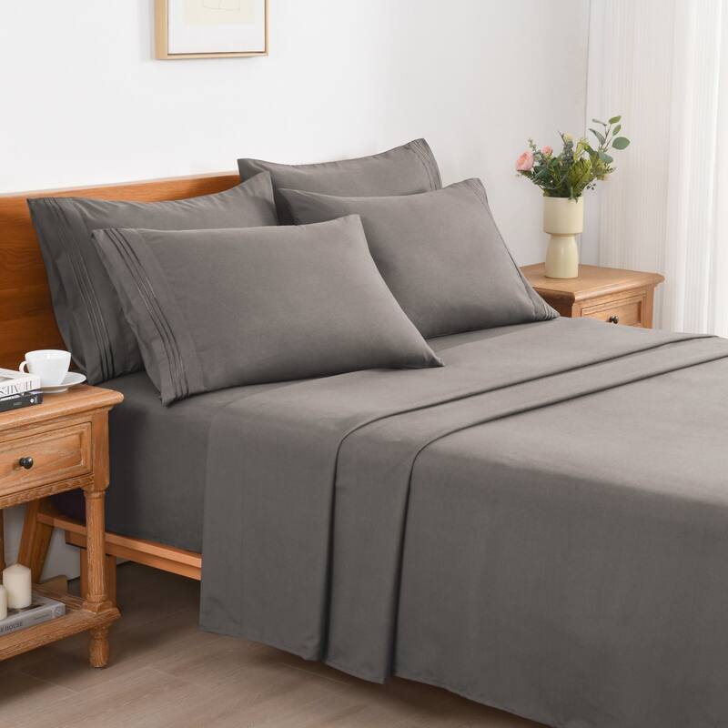 4/6 Pcs Soft Solid & Embroidery Bed Sheets Set