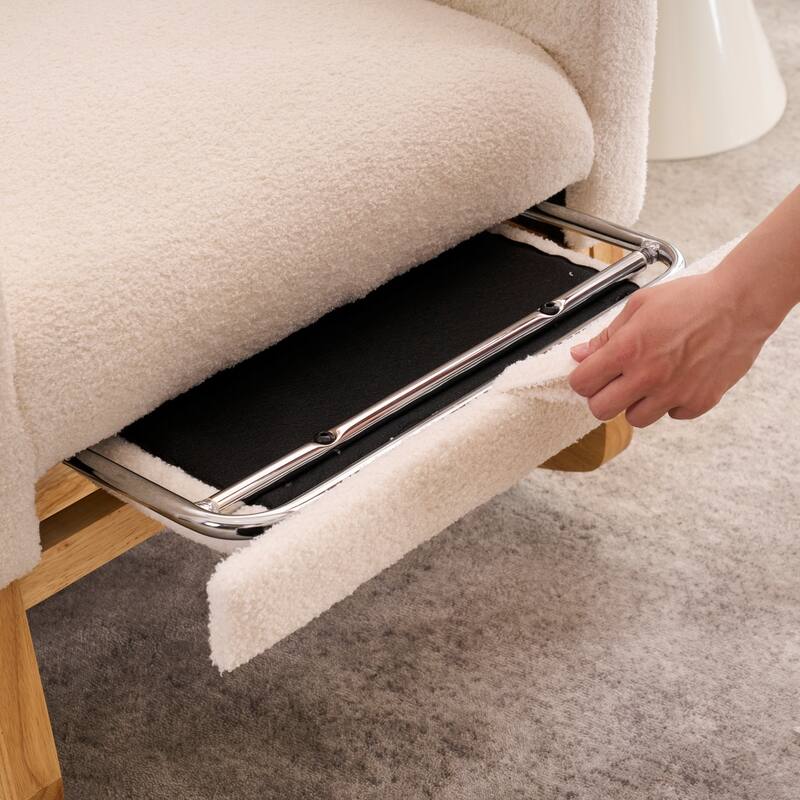 Plush Rocking Chair with Adjustable Footrest and Storage Pocket