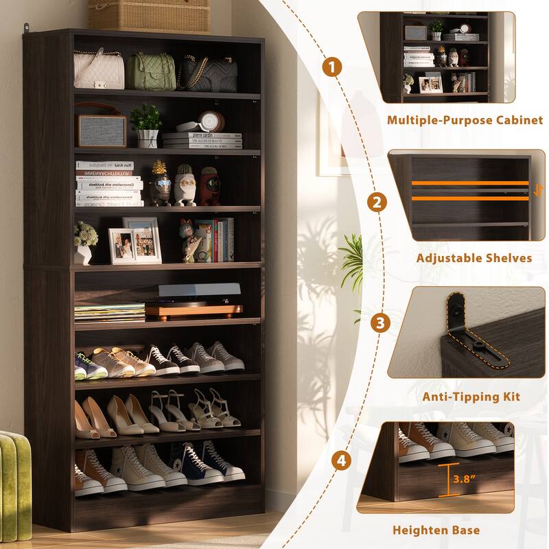 Cimly 45 Pairs Tall Shoe Cabinet, 9-Tier Wooden Shoe Storage Organizer with Adjustable Shelves