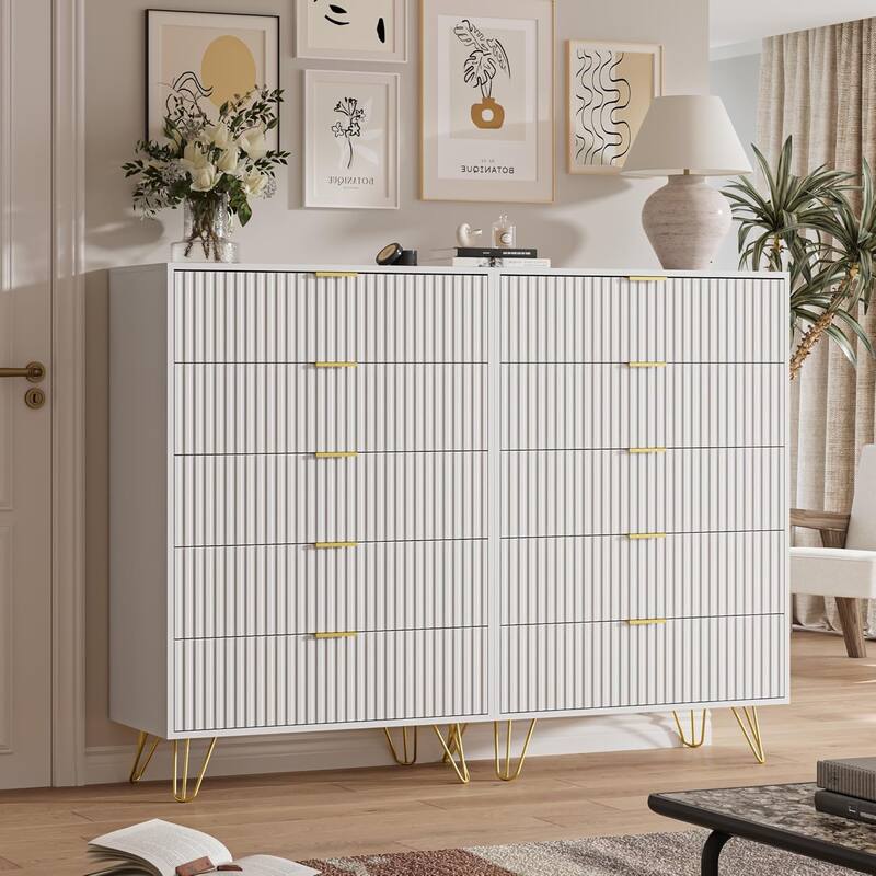 FURNIWAY Fluted Drawer Dresser for Bedroom