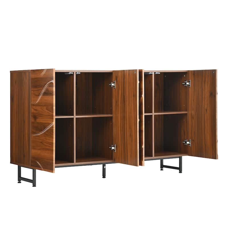 GDF Studio - Marlow Modern Wood Sideboard with Wave Relief Design and Iron Legs