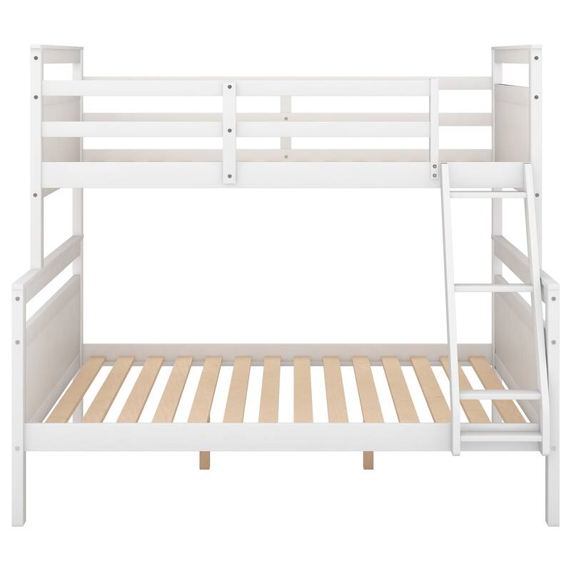 White Twin over Full Pine Wood Bunk Bed with Full-Length Guardrail, Converts to 2 Separate Beds