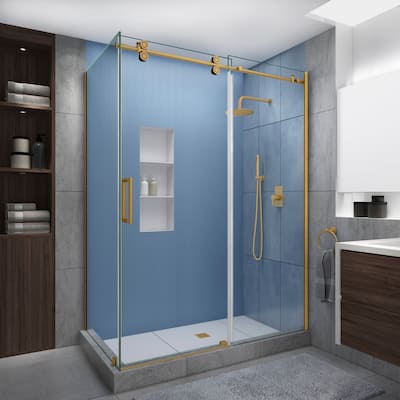 Langham XL 44-48 in. x 36 in. x 80 in. Frameless Sliding Shower Enclosure, StarCast Clear Glass, Left