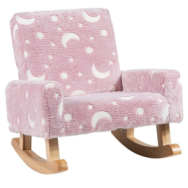 slide 2 of 2, Upholstered Flannel Children Rocking Chair with Solid Poplar Wood - 22” x 19.5” x 19.5” (L x W x H) Pink