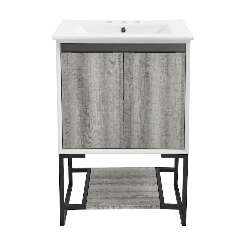 Swiss Madison SM-BV142-3 Marseille 24" Free Standing Single Basin - Gray Oak / White - Ash Finish
