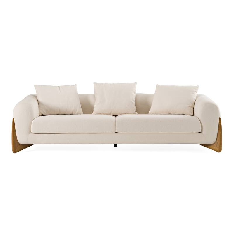 Modrest Fleury Contemporary Cream Fabric and Walnut Sofa