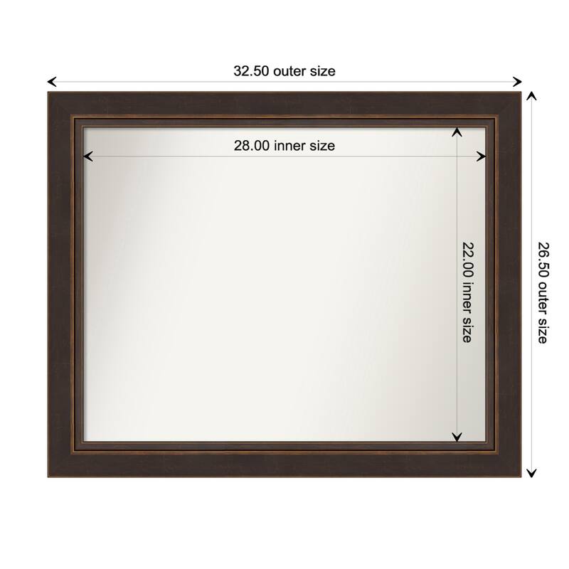 Lara Bronze Framed Non-Beveled Custom Wall Mirror, Bathroom Vanity Mirror - Outer Size: 32.5 x 26.5
