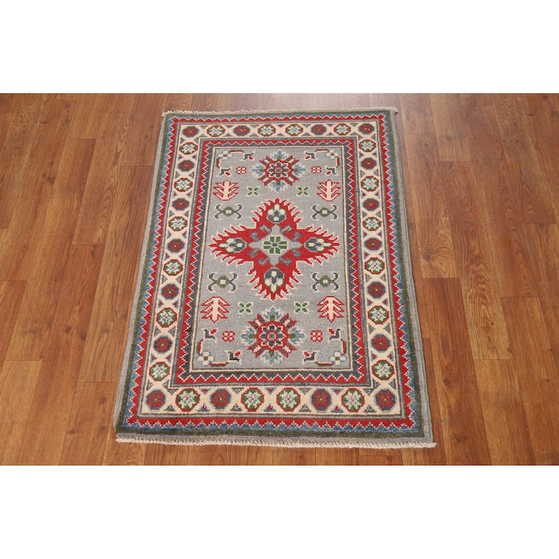 Gray Kazak Oriental Rug Handmade Traditional Wool Carpet - 2'0"x 3'0"