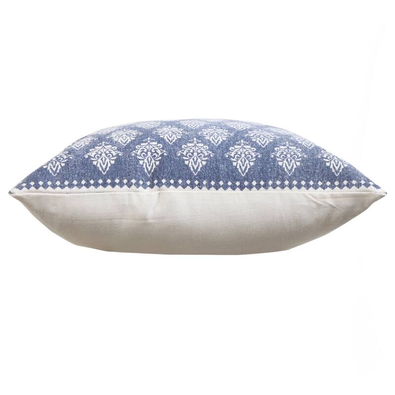HomeRoots 20" X 20" Vintage Indigo Blue And White 100% Cotton Geometric Zippered Pillow