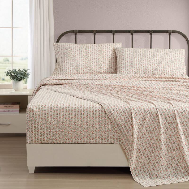 Laura Ashley - Twin Sheets, Super Soft Cotton Percale Bedding Set Wi