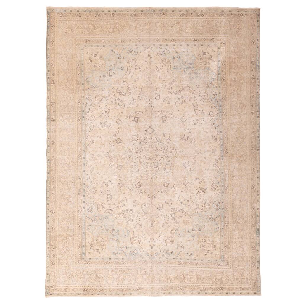 ECARPETGALLERY Hand-knotted Antalya Vintage Ivory Wool Rug - 9'7 x 12'7