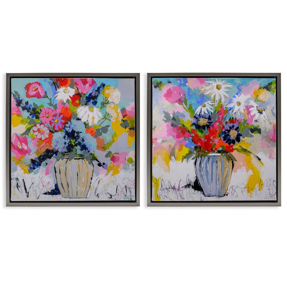 Stupell Vibrant Flower Vase Collection Framed Floater Canvas Wall Art Design By Joan Curtis (Set of 2)