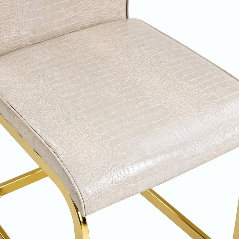 Set of 2 Retro Alligator Skin Upholstered Dining Chairs with Crystal Buckle Design & Faux Leather
