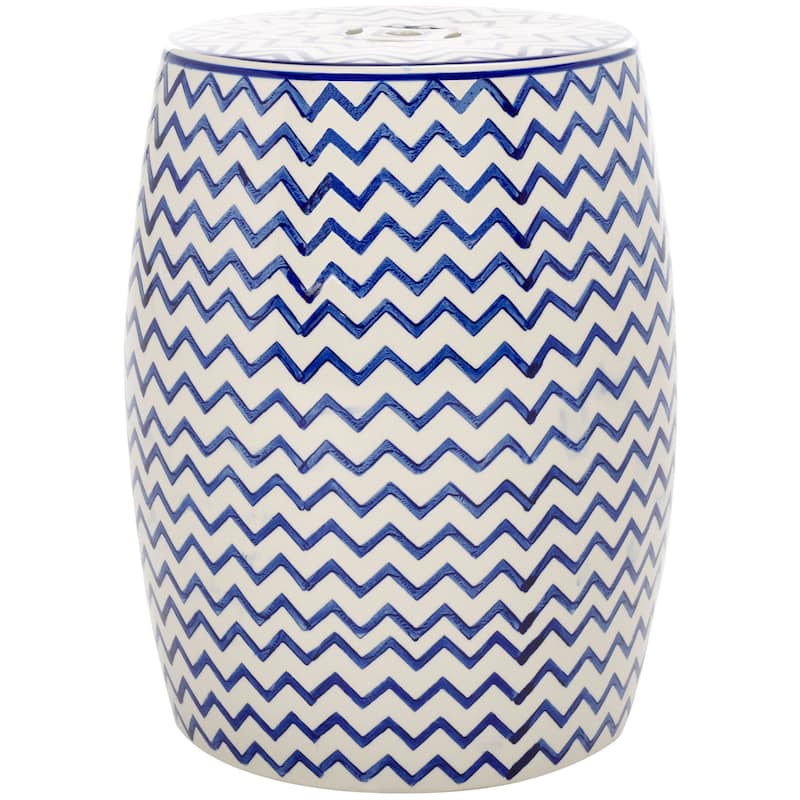 SAFAVIEH Guzel Ceramic Decorative Garden Stool (Fully Assembled) - White/Navy