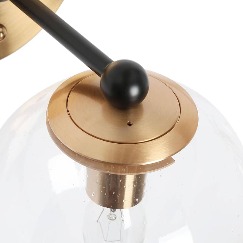 Modern 2-Light Black Gold Bathroom Vanity Lights Over Mirror Dual Globe Seeded Glass Wall Sconces Fixture for Bathroom
