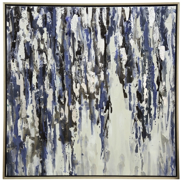 StyleCraft SC-WI32956 40" x 40" Framed Hand Painted Abstract Textured Painting on Canvas - Drippy Blue