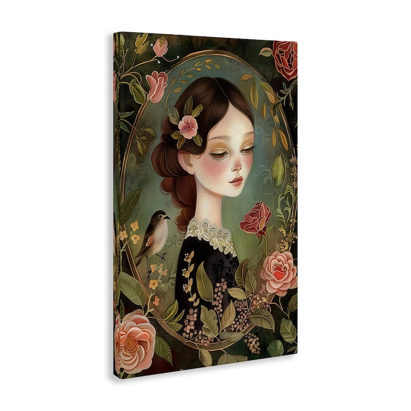 Stupell Vintage Lady & Floral Border Canvas Wall Art Design By The Dutch Lady