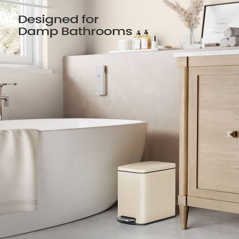 Stainless Steel Slim Bathroom Trash Can with Soft-Close Lid and Plastic Removable Inner Bucket