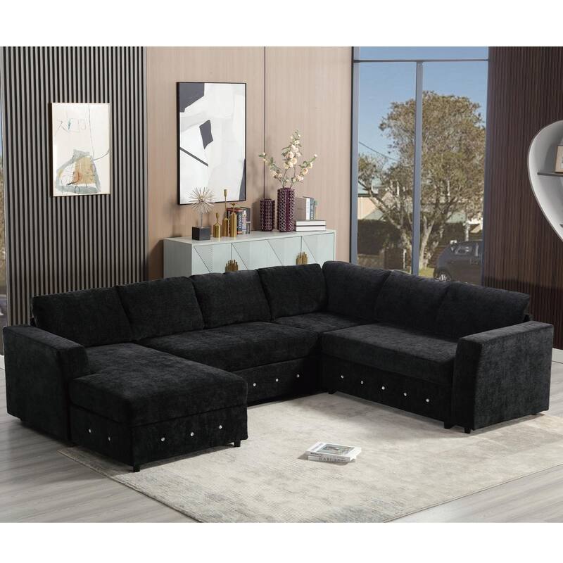 110.75" Chenille U-Shaped Modular Sofa with Storage